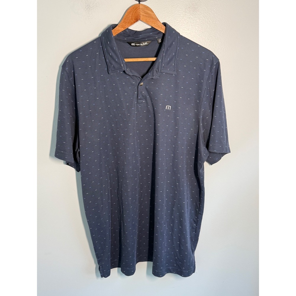 TravisMathew Mens XXL Navy Blue Geometric Micro Print Short Sleeve Golf Polo